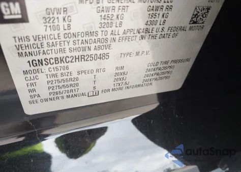 2017 Chevrolet Tahoe Lt из США, поврежденный, VIN 1GNSCBKC2HR250485